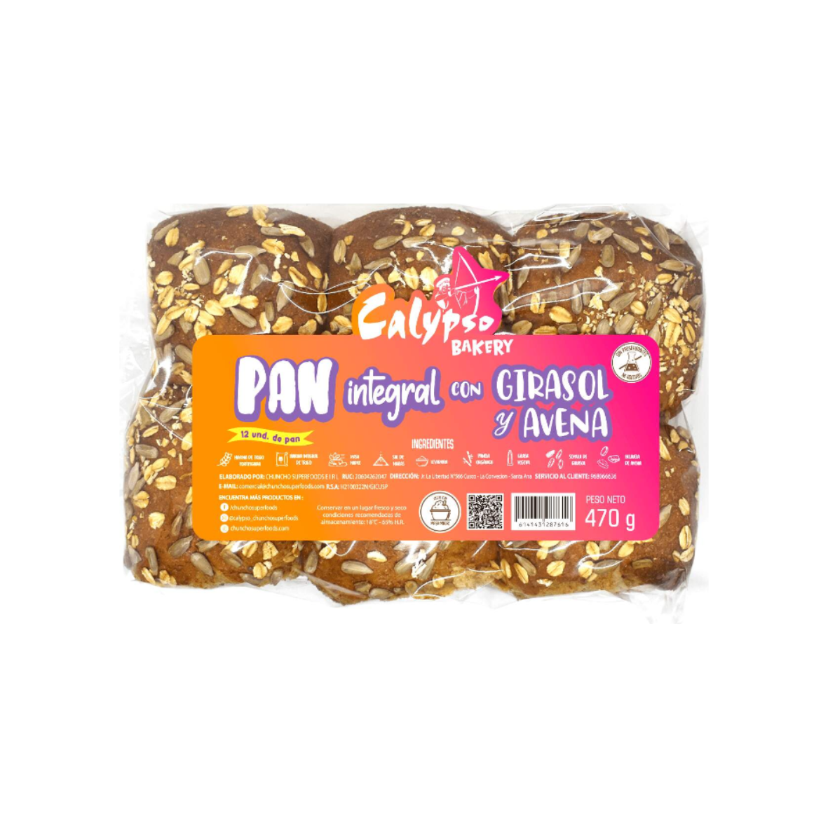 PAN INTEGRAL CON AVENA Y SEMILLAS DE GIRASOL CALYPSO - 12UND