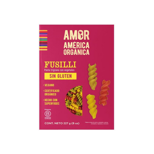 PASTA TRIGRANO CON VEGETALES FUSILLI AMÉRICA ORGÁNICA - 227GR