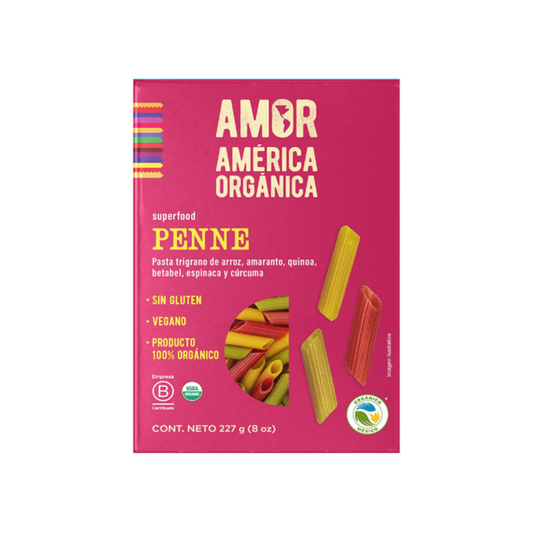 PASTA TRIGRANO CON VEGETALES PENNE AMÉRICA ORGÁNICA - 227GR