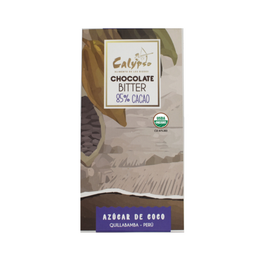 CHOCOLATE BITTER 85% CACAO CON AZÚCAR DE COCO CALYPSO - 50GR
