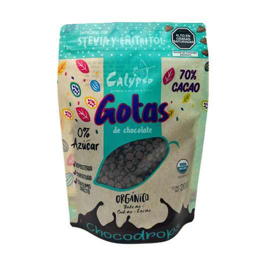 GOTAS DE CHOCOLATE 70% ERITRITOL/STEVIA CALYPSO - 200GR