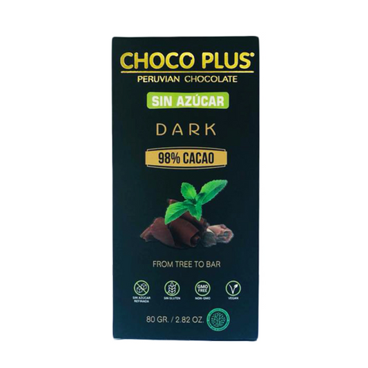 BARRA DE CHOCOLATE 98% CON STEVIA - CHOCOPLUS