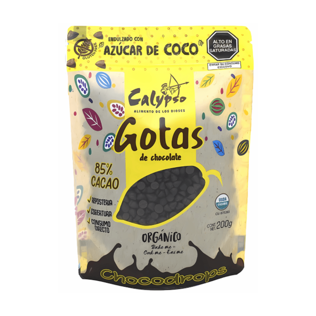 GOTAS DE CHOCOLATE 85% CON AZÚCAR DE COCO CALYPSO BOLSA - 200GR
