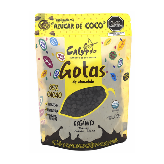 GOTAS DE CHOCOLATE 85% CON AZÚCAR DE COCO CALYPSO BOLSA - 200GR